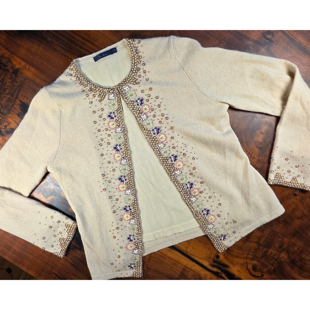 Boden Beaded Floral Embroidered  FAIRYCORE Cottagecore Angora Lambs Wool